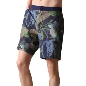 Rhone Barrier Swim Shorts Mens Large Tropical Floral Parrot blue 6 Inseam NEW